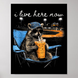 Lustiger Waschbär Ballfeld Baseballfeld Ich lebe h Poster