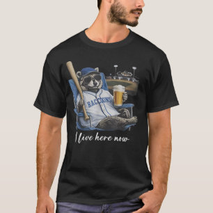 Lustiger Waschbär-Bier-Baseballfeld Ich lebe jetzt T-Shirt