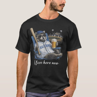 Lustiger Waschbär-Bier-Baseballfeld Ich lebe jetzt T-Shirt