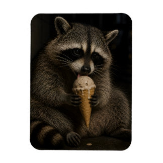 Lustiger Waschbär, der Eiscreme isst Magnet