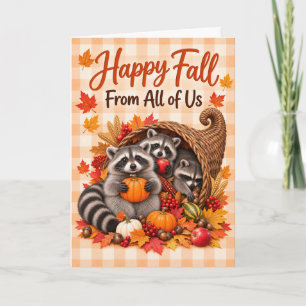 Lustiger Waschbär Fröhlicher Herbst von uns allen Karte