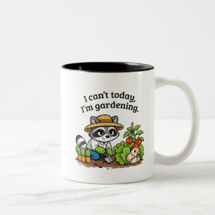 Lustiger Waschbär-Gartenbau – Ich kann heute nicht Zweifarbige Tasse