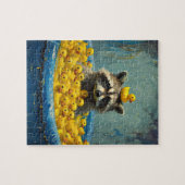 Lustiger Waschbär-Gummiente-Pool-Puzzle Puzzle (Horizontal)
