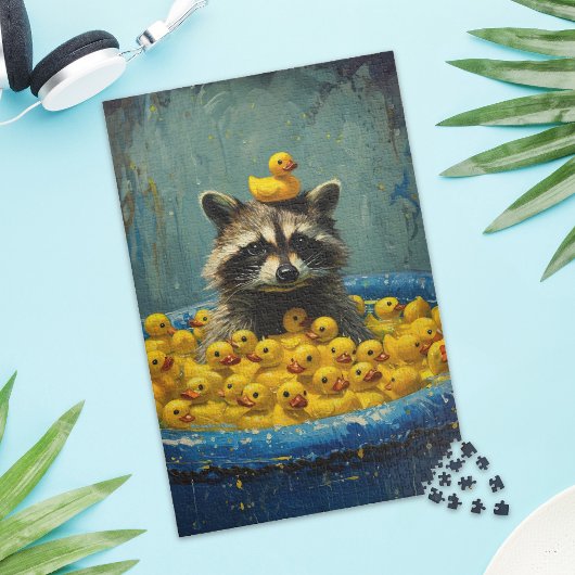 Lustiger Waschbär-Gummiente-Pool-Puzzle Puzzle