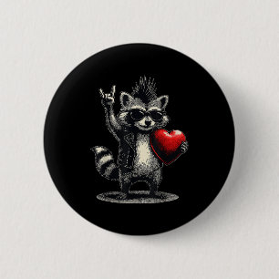 Lustiger Waschbär Herz Punk Rock Valentinstag Männ Button