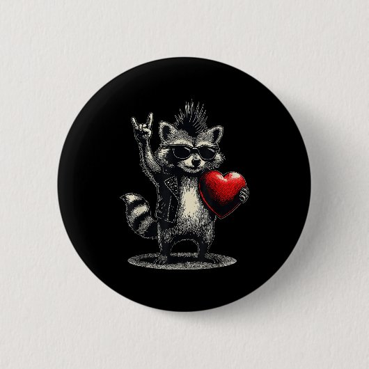 Lustiger Waschbär Herz Punk Rock Valentinstag Männ Button (Vorderseite)