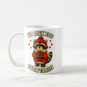 Lustiger Waschbär, ich würde dich über den Müll am Kaffeetasse (Links)