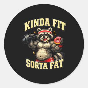 Lustiger Waschbär im Fitnessstudio_ irgendwie fit, Runder Aufkleber
