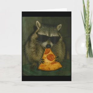 Lustiger Waschbär isst Pizza-Tier-Meme Männer Frau Karte