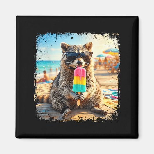 Lustiger Waschbär isst Popsicle Sommer-Tier-Meme Magnet (Vorne)