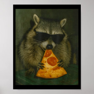Lustiger Waschbär isst Zza Tier Meme Männer Frauen Poster