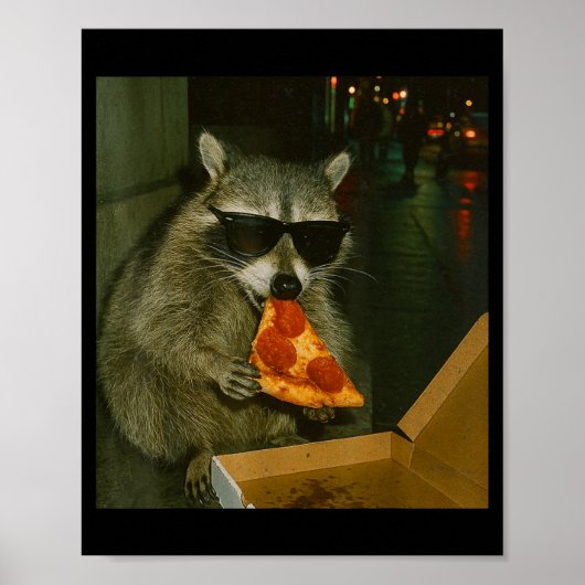Lustiger Waschbär isst Zza Tier Meme Poster (Vorne)