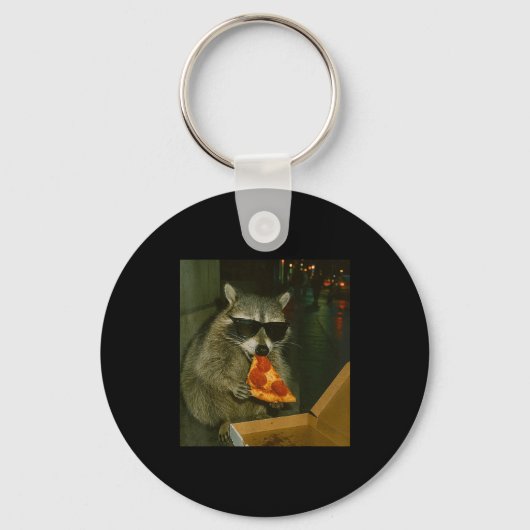 Lustiger Waschbär isst Zza Tier Meme  Schlüsselanhänger (Vorderseite)