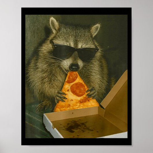 Lustiger Waschbär isst Zza-Tier-Meme-Waschbär Poster (Vorne)