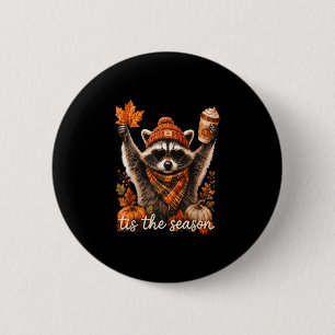 Lustiger Waschbär-Kürbis Herbst Kaffee tis die Sai Button