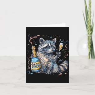 Lustiger Waschbär mit Champagner Disco-Kugel Silve Karte