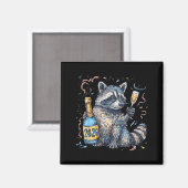 Lustiger Waschbär mit Champagner Disco-Kugel Silve Magnet (Vorderseite/Rückseite)