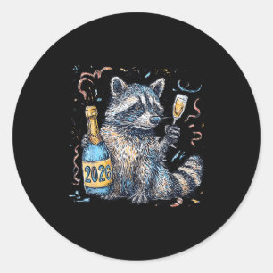 Lustiger Waschbär mit Champagner Disco-Kugel Silve Runder Aufkleber