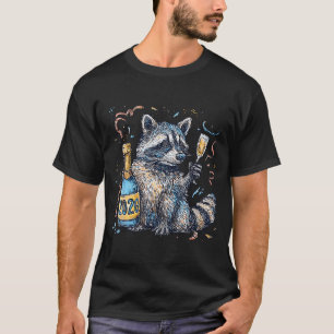 Lustiger Waschbär mit Champagner Disco-Kugel Silve T-Shirt