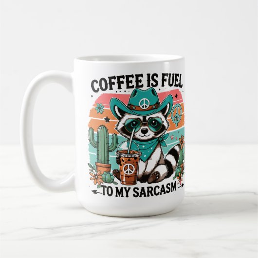 Lustiger Waschbär mit Kaffee und Sarkasmus Kaffeetasse (Links)