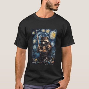 Lustiger Waschbär-Ritter Sternennacht-Fantasie-Kri T-Shirt