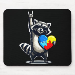 Lustiger Waschbär rockt auf Tism Männer Frauen Kin Mousepad