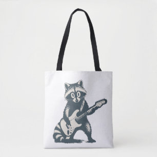 Lustiger Waschbär spielt elektrische Gitarre Tasche