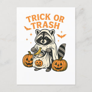 Lustiger Waschbär Trick oder Müll Halloween Feiertagspostkarte