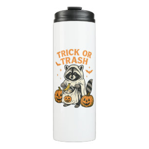 Lustiger Waschbär-Trick oder Müll Halloween Thermosbecher