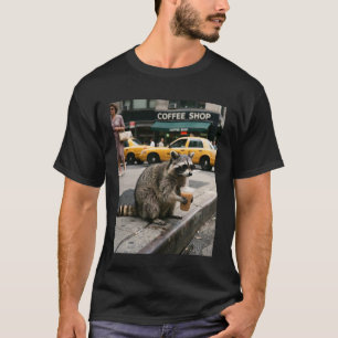 Lustiger Waschbär trinkt Eiskaffee Sonnenbrille Co T-Shirt