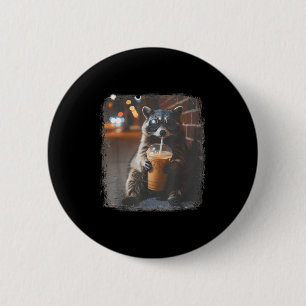 Lustiger Waschbär trinkt Eiskaffee Tier-Meme Männe Button