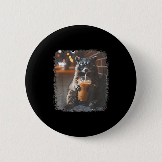 Lustiger Waschbär trinkt Eiskaffee Tier-Meme Männe Button (Vorderseite)