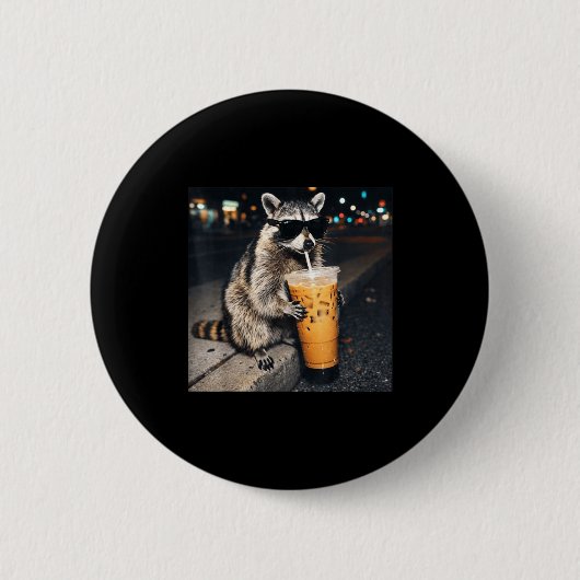 Lustiger Waschbär trinkt Eiskaffee Tier Meme Männe Button (Vorderseite)