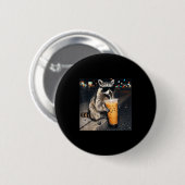 Lustiger Waschbär trinkt Eiskaffee Tier Meme Männe Button (Vorne & Hinten)
