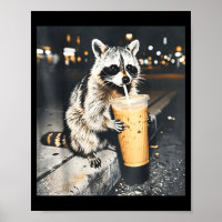 Lustiger Waschbär trinkt Eiskaffee Tier Meme Männe