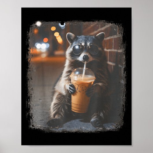 Lustiger Waschbär trinkt Eiskaffee Tier Meme Männe Poster (Vorne)