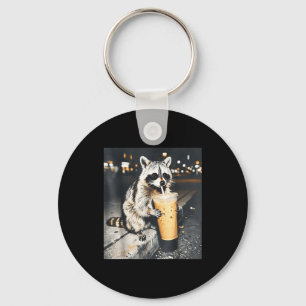 Lustiger Waschbär trinkt Eiskaffee Tier Meme Männe Schlüsselanhänger