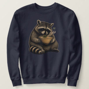 Lustiger Waschbär trinkt heiße Suppe Sweatshirt