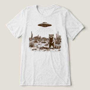 Lustiger Waschbär-UFO-Alien-Entführung Wüste Tri-Blend Shirt