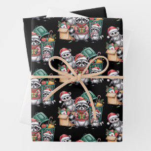 Lustiger Waschbär-Weihnachten Opossum & Straßenkat Geschenkpapier Set