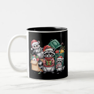 Lustiger Waschbär Weihnachten Opossum & Straßenkat Zweifarbige Tasse