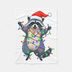 Lustiger Waschbär Weihnachtsmann Hut Weihnachtsbau Fleecedecke