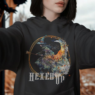 Lustiger Wasserfarben Gruselhexenbesen Halloween Hoodie