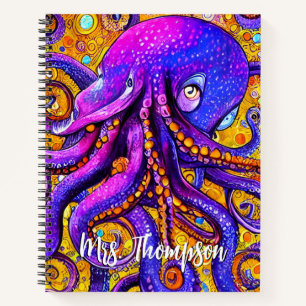 Lustiger Wasserfarben-Oktopus mit personalisiertem Notizblock