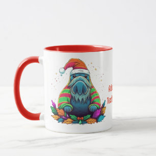 Lustiger Wasserfarben-Walross-Weihnachtsmann-Weihn Tasse