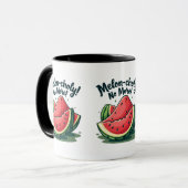 Lustiger Wassermelonen-Wortwitz "Melon-choly No Mo Tasse (Vorderseite Links)