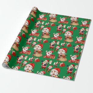 Lustiger Weihnachten Santa Claus Grün  Geschenkpapier