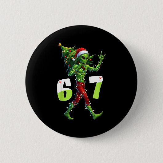Lustiger Weihnachts-Alien-Sechs-Sieben-Meme 67 Wei Button (Vorderseite)