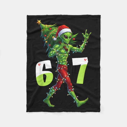 Lustiger Weihnachts-Alien-Sechs-Sieben-Meme 67 Wei Fleecedecke (Vorderseite)
