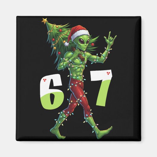 Lustiger Weihnachts-Alien-Sechs-Sieben-Meme 67 Wei Magnet (Vorne)